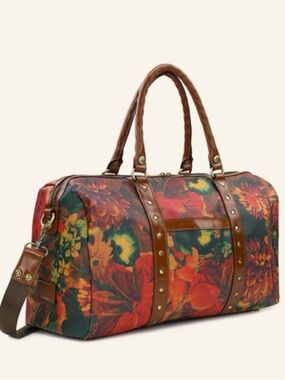 Patricia Nash Floral Leather-Trim Duffel Bag - Brown, Red, Green